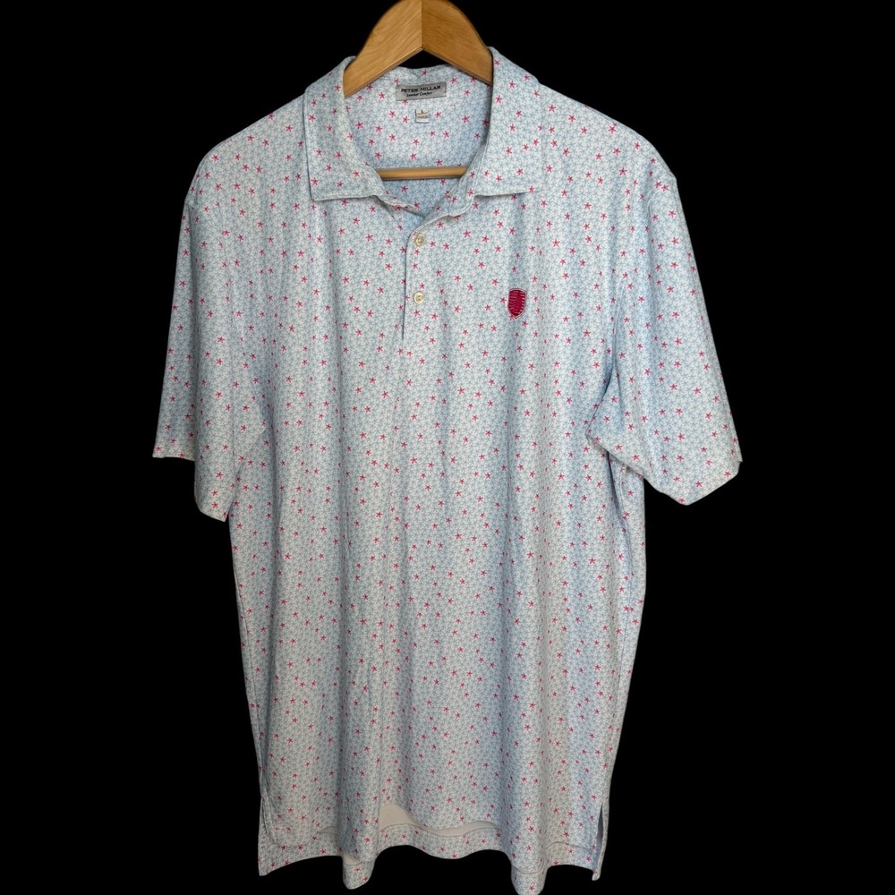Peter Millar Summer Comfort Star Print AOP Performance Golf Polo Shirt Large